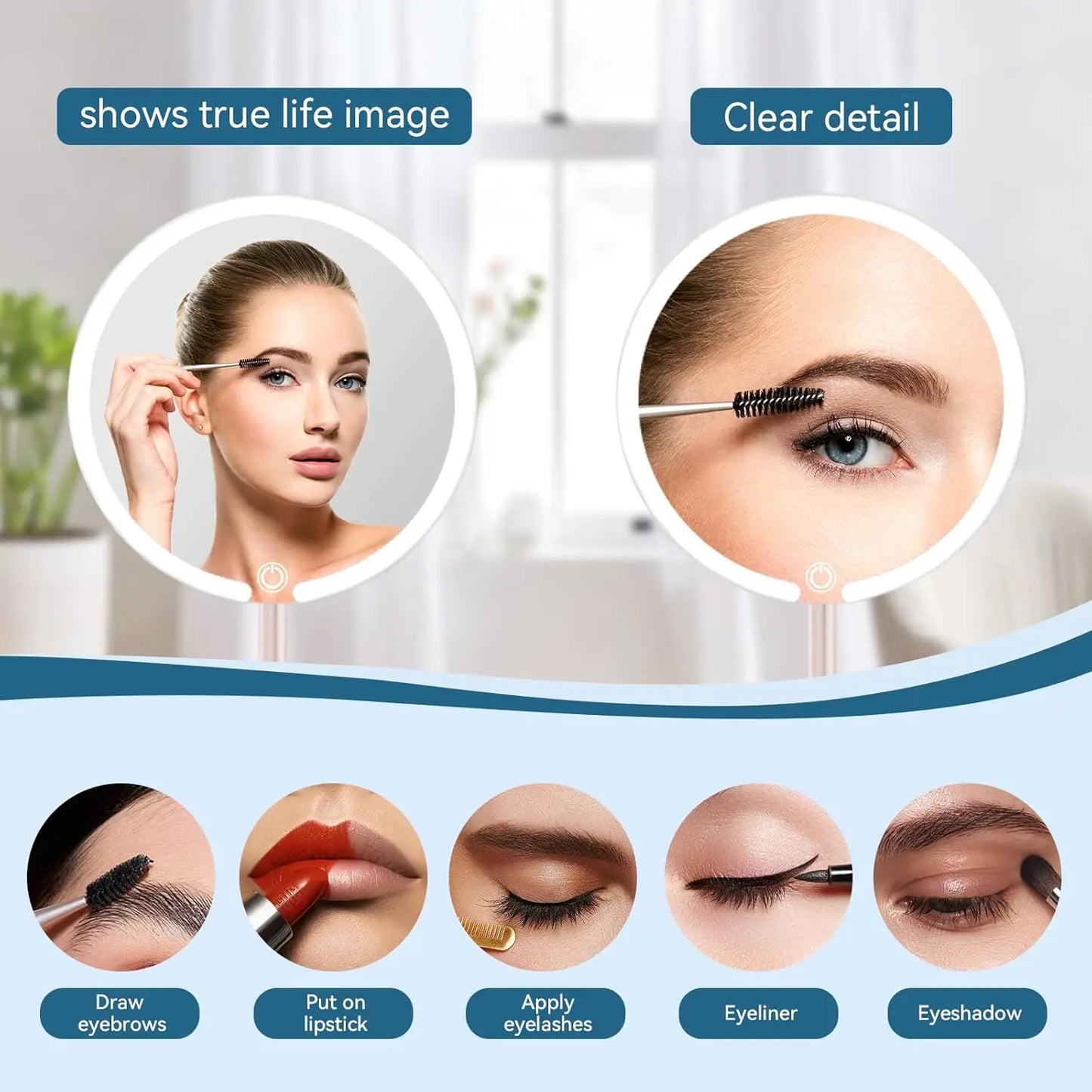 Vanity Makeup Mirror with Lights, Adjustable Brightness, 3 Colors LEDs, Flexible Multi-Angle for Makeup